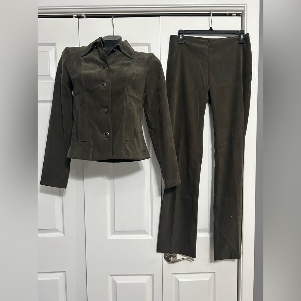 Vintage Late 90s XOXO Olive Green Microsuede Jacket and Pants